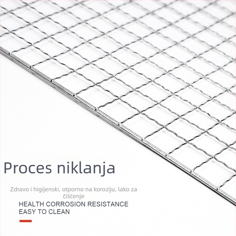 Željezna mreža za roštilj, kvadratnog oblika, elektroplatirana s točkastim zavarivanjem, lako se čisti.