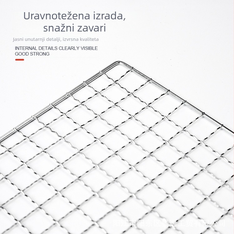 Željezna mreža za roštilj, kvadratnog oblika, elektroplatirana s točkastim zavarivanjem, lako se čisti.