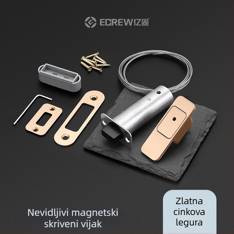 Nevidljivi magnetski zasun za drvena vrata — F tip zasuna, cinkova legura, elektroplatirani završni sloj, moderan stil