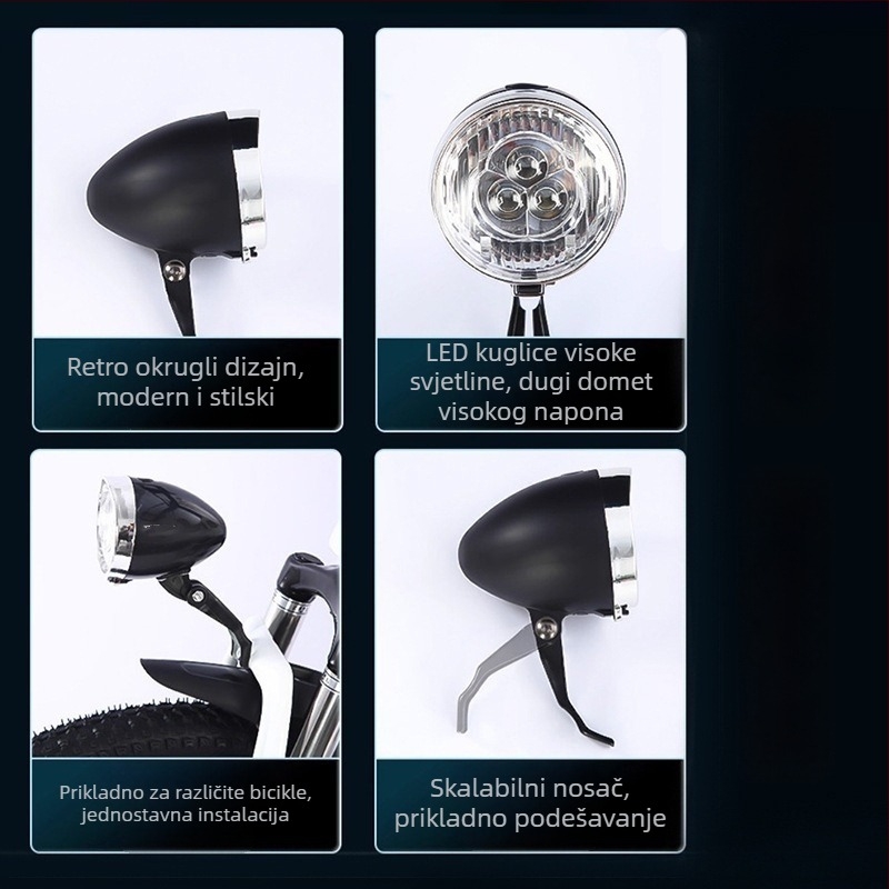 CYCLE ZONE Prednje biciklističko svjetlo s USB punjenjem, 3 LED, za planinski bicikl