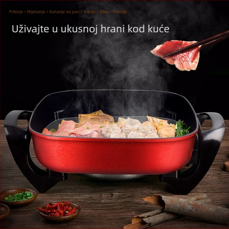 Električni višefunkcijski lonac s ne-prijanjajućim premazom, 1500W+, kapacitet 5-6L, tijelo od aluminijske legure, upravljanje gumbom, 220V