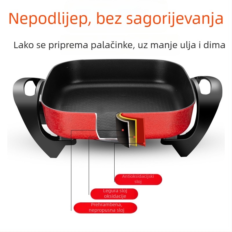 Električni višefunkcijski lonac s ne-prijanjajućim premazom, 1500W+, kapacitet 5-6L, tijelo od aluminijske legure, upravljanje gumbom, 220V