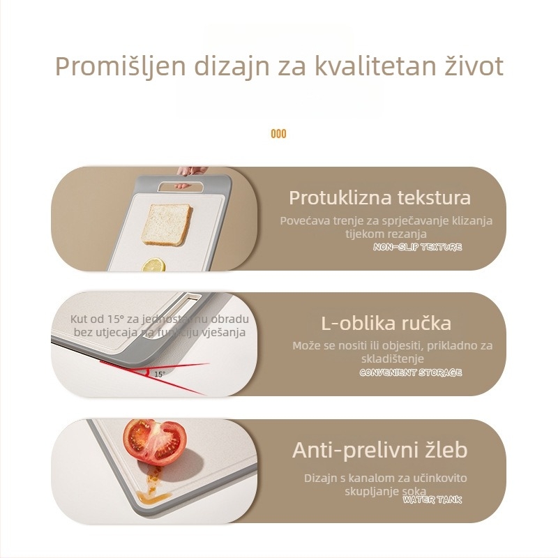 Daska za rezanje od pšenične slame, dvostruka, protivklizna, bakteriostatistička i otporna na plijesni, kuhinjska