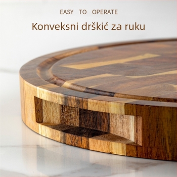 Okrugla daska za rezanje od akacije, masivno drvo, dvostrana kuhinjska daska za kruh i voće