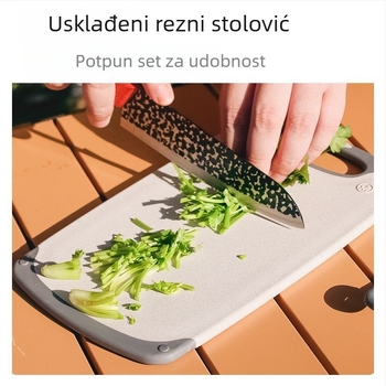 Tuosun prijenosni set za kuhanje na otvorenom od nehrđajućeg čelika s torbom, 10-dijelni; uključuje nož, dasku za rezanje, lopaticu, žlicu, škare i hvataljke za roštilj; težina 1,2 kg; pogodno za 2-8 osoba