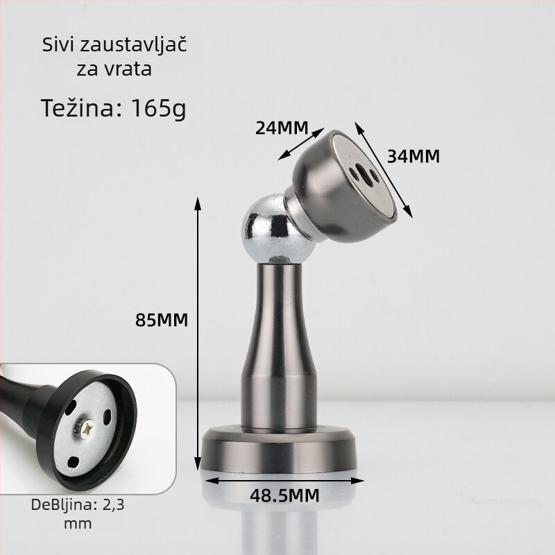 Nehrđajući čelični magnetski zaustavljač vrata – zidni, bez bušenja, protiv sudara, magnetska glava, završna obrada brušena / elektroplatirana