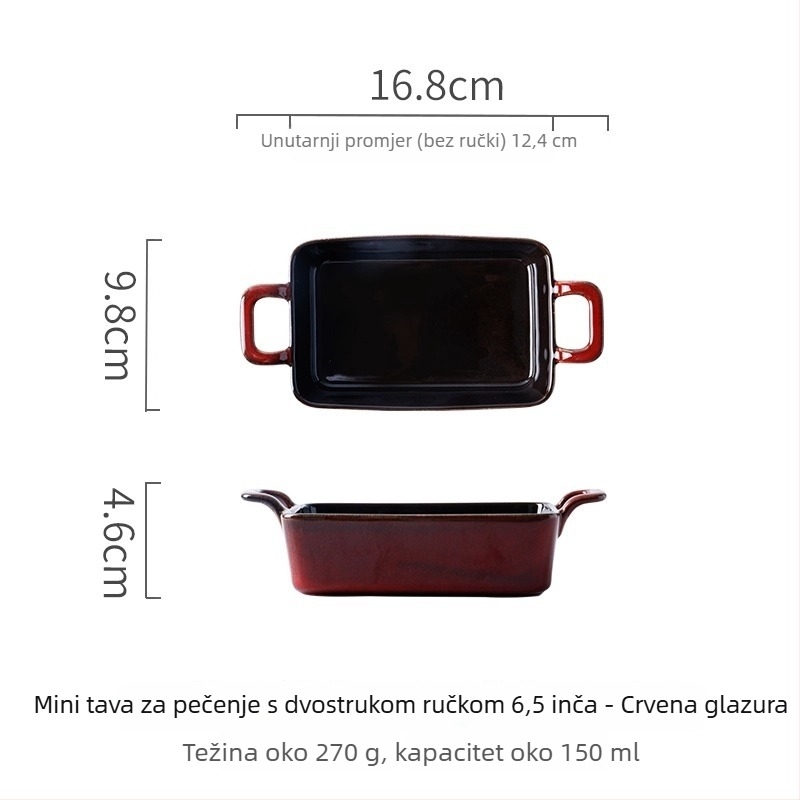 Keramička tava za pečenje s dvostrukim ručkama, retro stil, nepravilnog oblika, pogodna za pećnicu i mikrovalnu