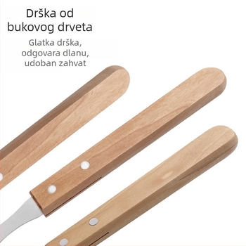 Set alata za roštilj na otvorenom s nehrđajućim čelikom i drvenim držašima od bukovine - nož, klešta, vilica, lopatica