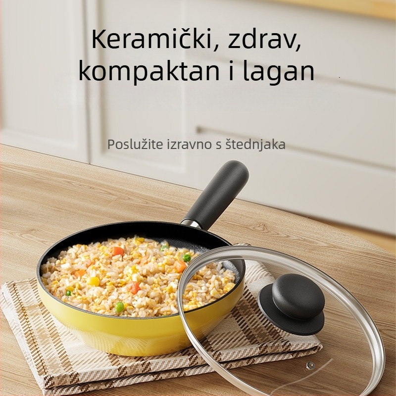 Wok - neprianjajući, dno od kovanog željeza s dvostrukim dnom, poklopac od nehrđajućeg čelika sa prozirnim staklom, kompatibilan sa svim pločama