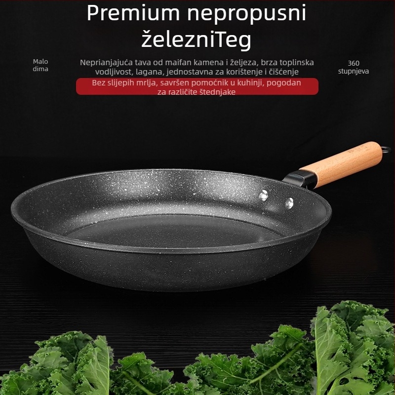 Tava od Maifanova kamena, neprijanjajući, od finog željeza, kompatibilna s indukcijskom pločom i plinskom pločom, dubina 5 cm, težina 756 g