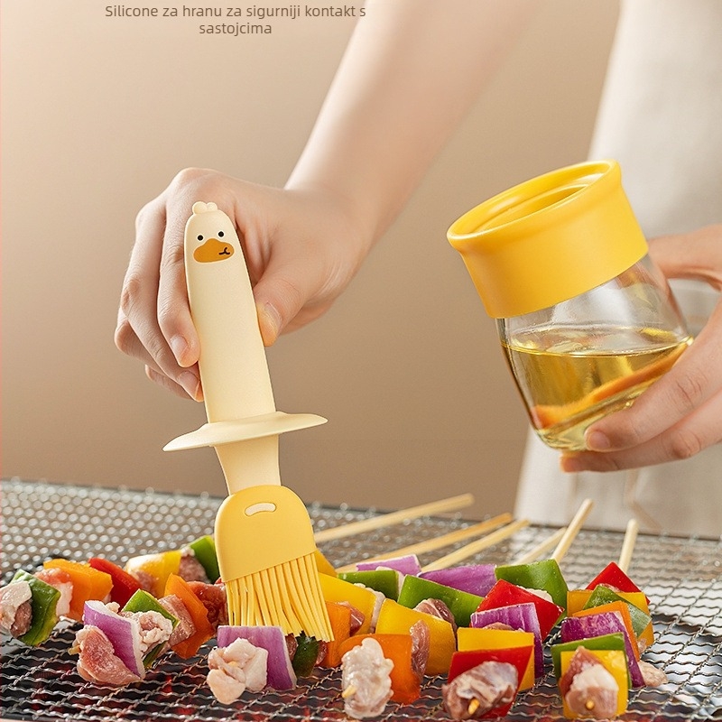 Četkica za ulje s posudom, visokotemperaturna staklena boca za ulje, silikonska četkica za roštilj i palačinke