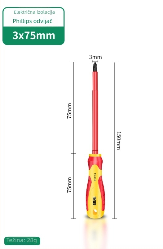 Izolirana odvijač s Phillips, ravnom i Pozidriv glavama — snažan magnet, karbonsko čeli, za električare