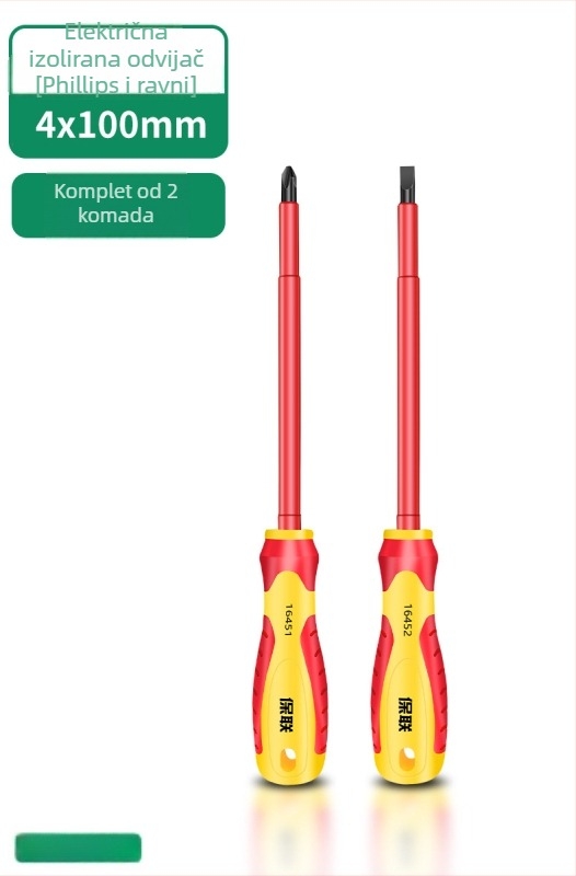 Izolirana odvijač s Phillips, ravnom i Pozidriv glavama — snažan magnet, karbonsko čeli, za električare