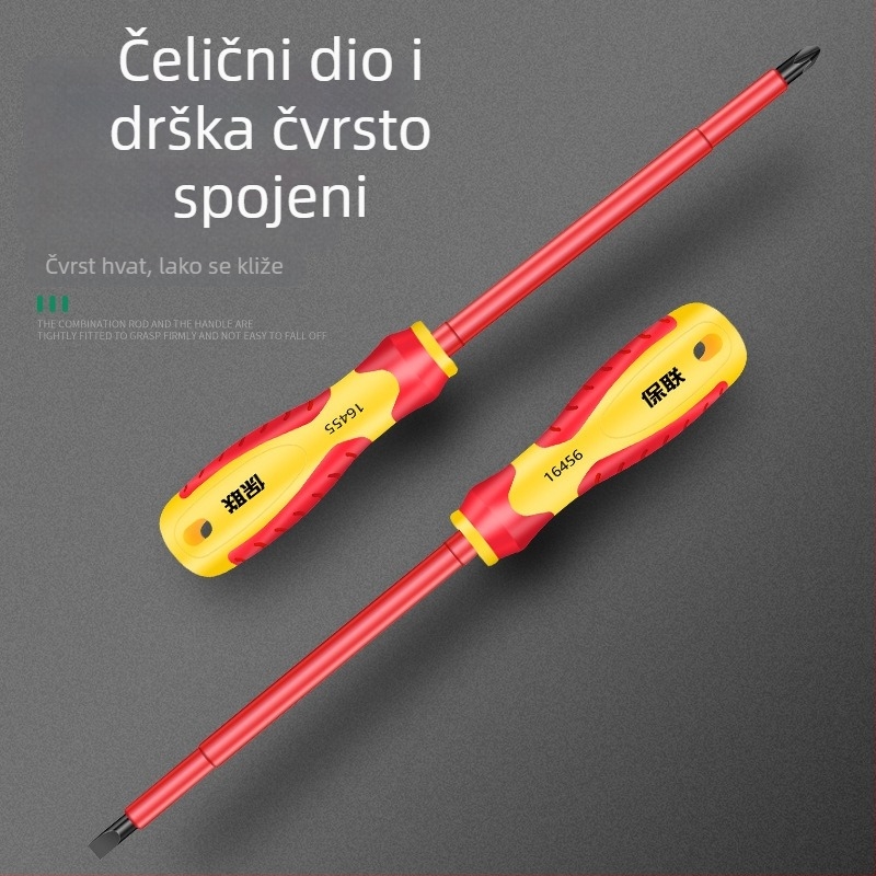 Izolirana odvijač s Phillips, ravnom i Pozidriv glavama — snažan magnet, karbonsko čeli, za električare