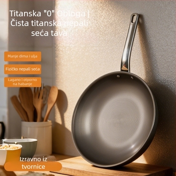 Titanijski wok s staklenim poklopcem, trostruko dno, bez premazivanja, neprijanjajući