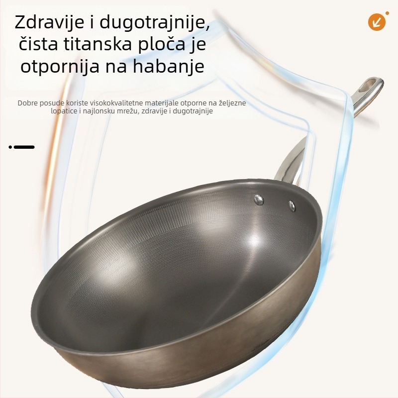 Titanijski wok s staklenim poklopcem, trostruko dno, bez premazivanja, neprijanjajući
