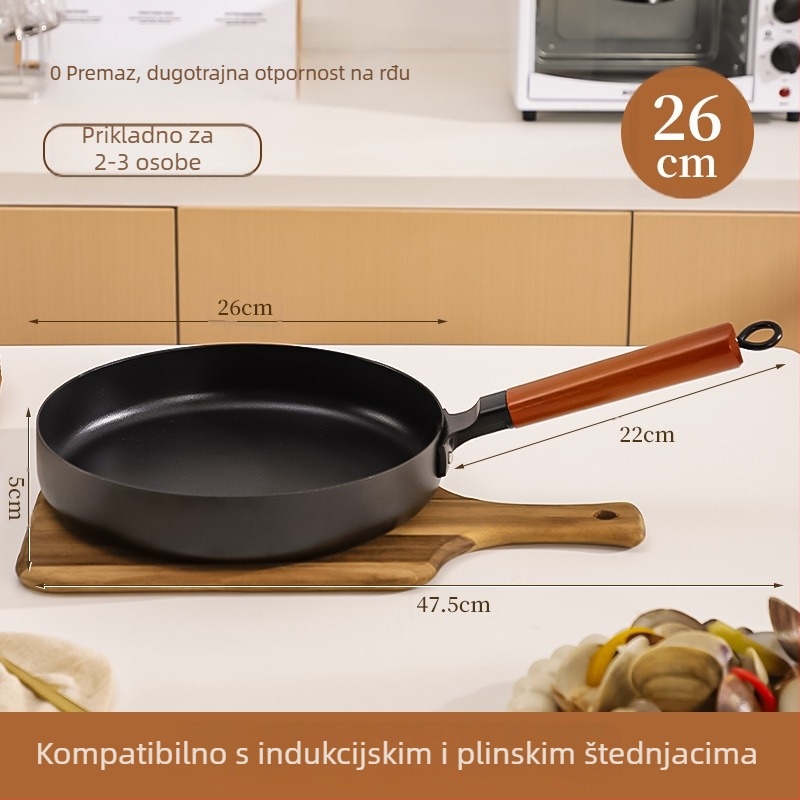 Tiganj za prženje od finog željeza, s neprijanjajućim premazom, kompatibilan s plinskim i indukcijskim pločama, s jednopodnim dnom i staklenim poklopcem