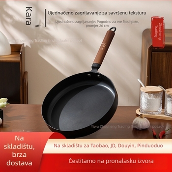 Wok od finog željeza, japanskog stila, neprijanjajući, dubina 5 cm, stakleni poklopac