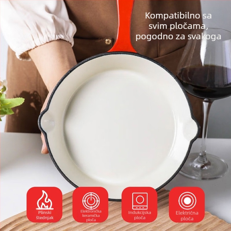 Ljevana tava od lijevanog željeza za prženje, bez premaz, neprijanjajuća, 2,3 kg, jedno dno, dubina 4,2 cm
