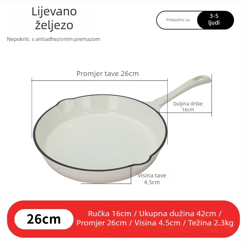 Ljevana tava od lijevanog željeza za prženje, bez premaz, neprijanjajuća, 2,3 kg, jedno dno, dubina 4,2 cm