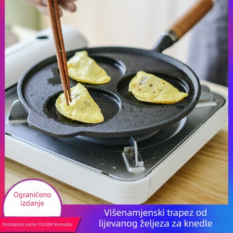 Lijevana tava od lijevanog željeza, Višenamjenska, S jednim dnom, Kompatibilna s plinskim i indukcijskim pločama, Težina 1,5 kg