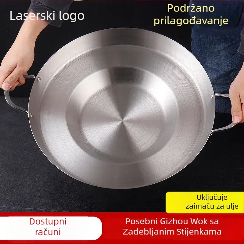 Teška tava od nehrđajućeg čelika s plosnim dnom i konkavnom osnovom tipa wok, s neprijanjajućim premazom za kućnu i profesionalnu upotrebu