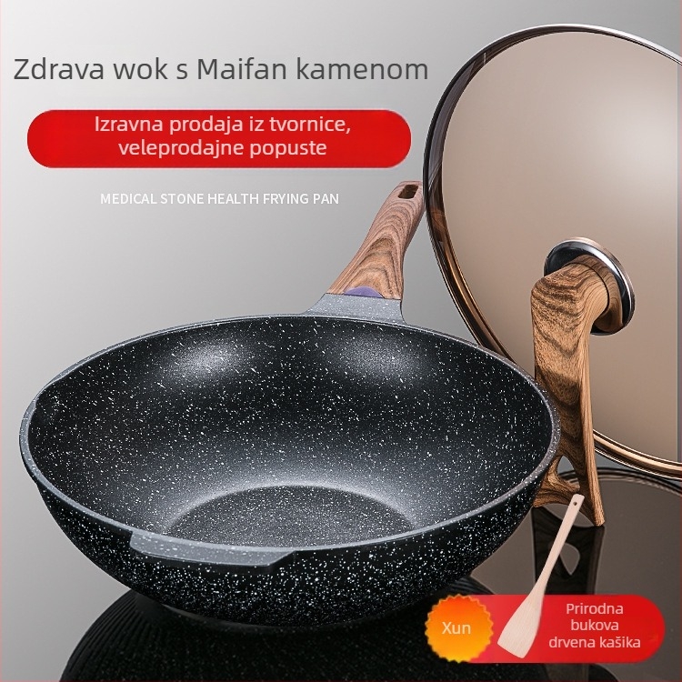 Maifan kamen neprijanjajući wok lonac za indukcijsku ploču – bez dima, korejski stil, ravno dno