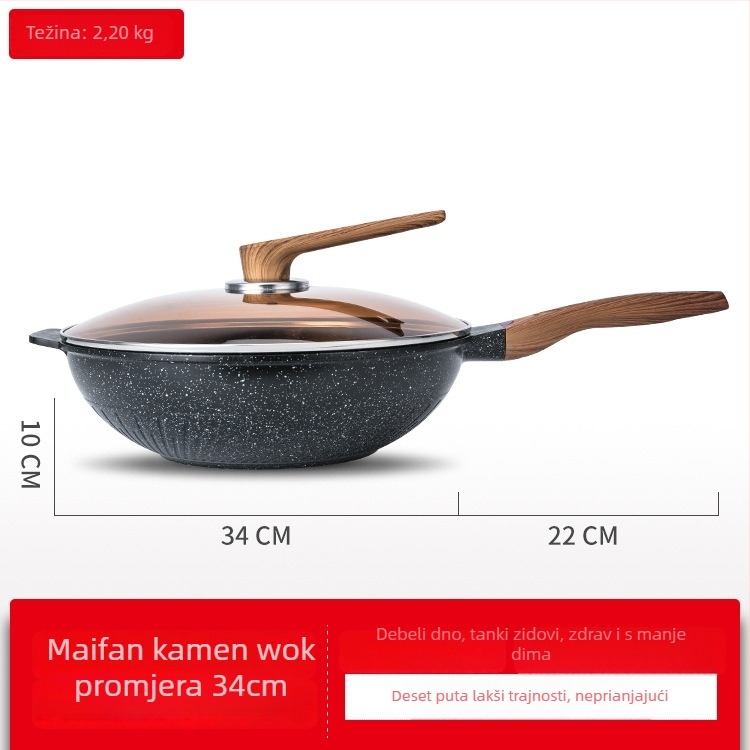 Maifan kamen neprijanjajući wok lonac za indukcijsku ploču – bez dima, korejski stil, ravno dno