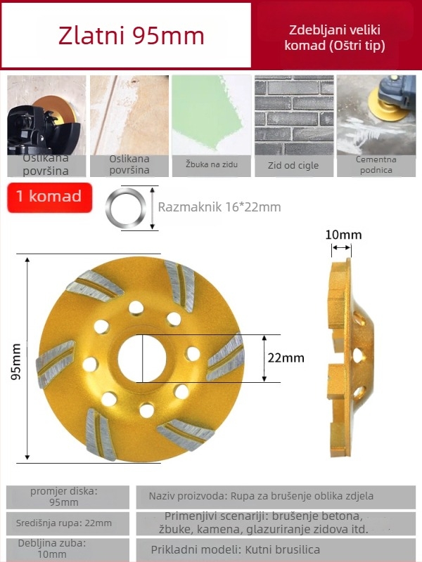 Diamantski disk za kutnu brusilicu – obrada kamena, vezivo od metalne legure, sinteriranje, težina 0,5 kg