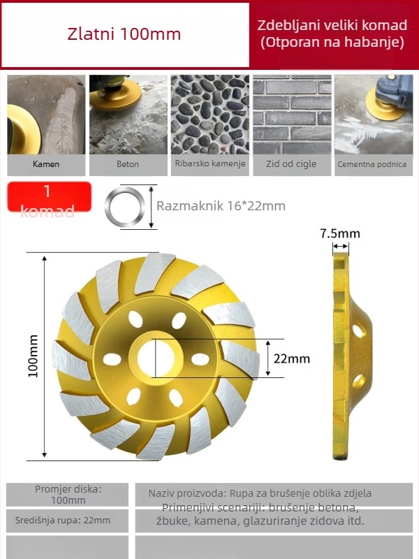Diamantski disk za kutnu brusilicu – obrada kamena, vezivo od metalne legure, sinteriranje, težina 0,5 kg