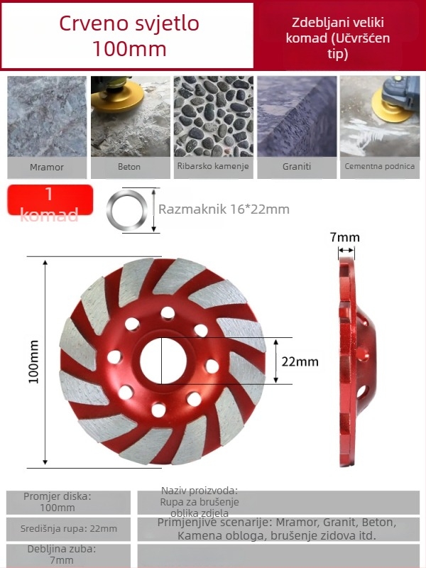 Diamantski disk za kutnu brusilicu – obrada kamena, vezivo od metalne legure, sinteriranje, težina 0,5 kg