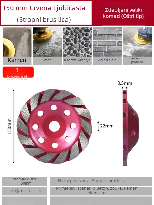Diamantski disk za kutnu brusilicu – obrada kamena, vezivo od metalne legure, sinteriranje, težina 0,5 kg