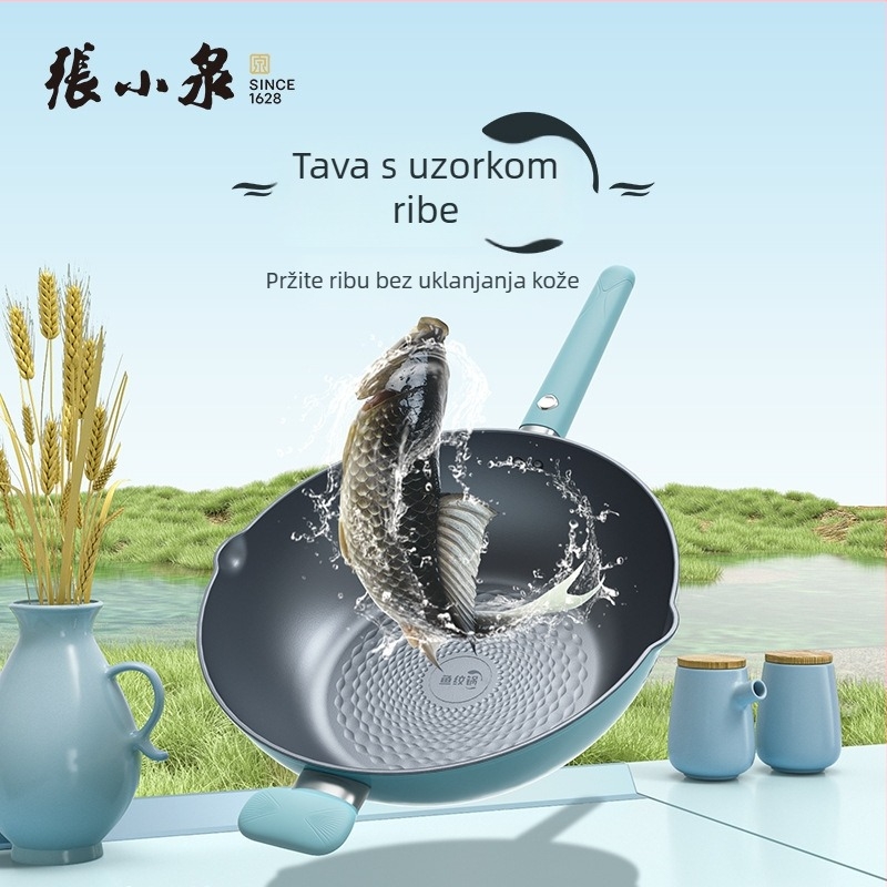 Zhang Xiaoquan wok s ribljim uzorkom, non-stick, aluminijska legura, model C31730300, stakleni poklop, kompatibilan sa svim štednjama