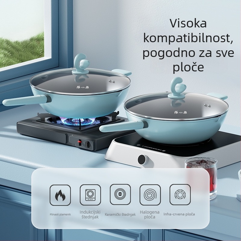 Zhang Xiaoquan wok s ribljim uzorkom, non-stick, aluminijska legura, model C31730300, stakleni poklop, kompatibilan sa svim štednjama