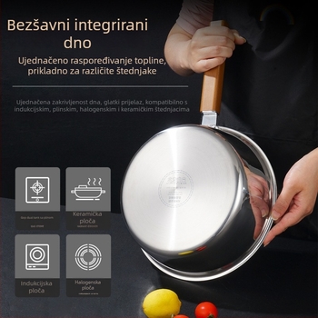 Wok s plosnim dnom, bez premaza, s višeslojnim dnom, poklopac od nehrđajućeg čelika, pogodan za opće štednjake