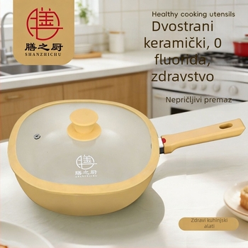 Keramička neprijanjajuća tava za kućnu uporabu – lagana, bez ulja, stakleni poklopac, dno od aluminijske legure, dubina 8,5 cm