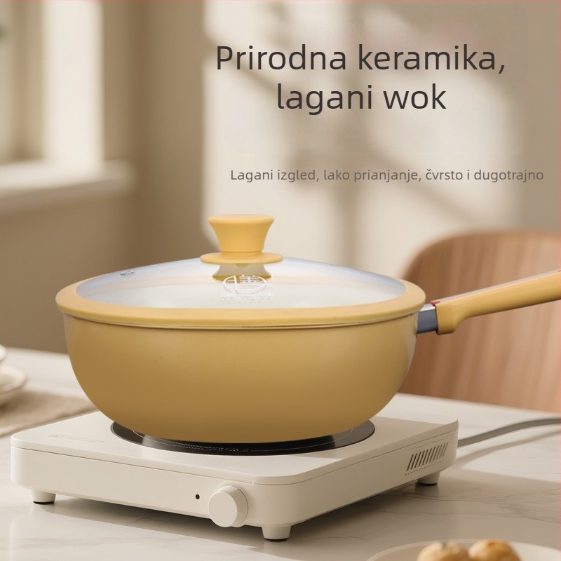 Keramička neprijanjajuća tava za kućnu uporabu – lagana, bez ulja, stakleni poklopac, dno od aluminijske legure, dubina 8,5 cm