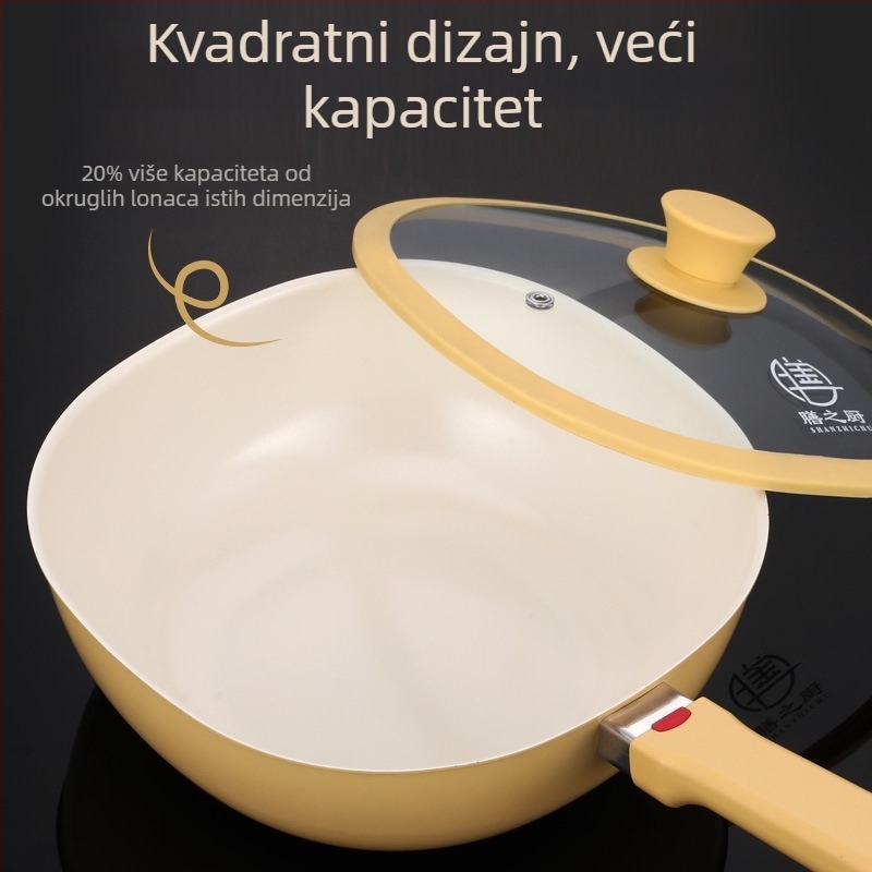Keramička neprijanjajuća tava za kućnu uporabu – lagana, bez ulja, stakleni poklopac, dno od aluminijske legure, dubina 8,5 cm