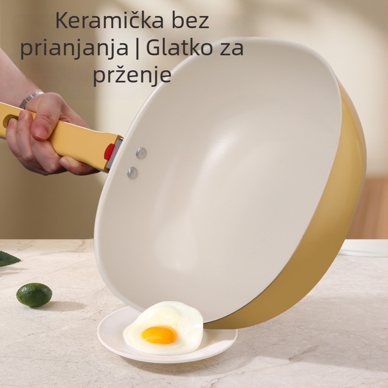 Keramička neprijanjajuća tava za kućnu uporabu – lagana, bez ulja, stakleni poklopac, dno od aluminijske legure, dubina 8,5 cm