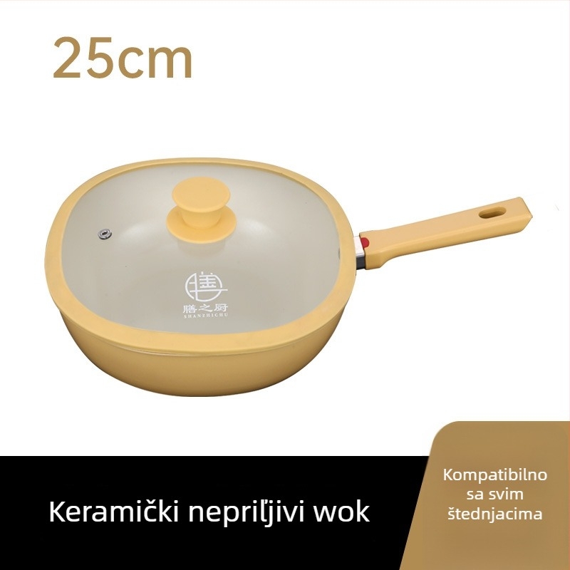 Keramička neprijanjajuća tava za kućnu uporabu – lagana, bez ulja, stakleni poklopac, dno od aluminijske legure, dubina 8,5 cm