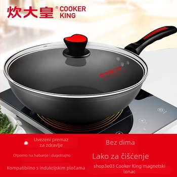 Cooker King wok od aluminijske legure, neprijanjajuća, s staklenim poklopcem, bez dima, pogodan za plin i indukciju