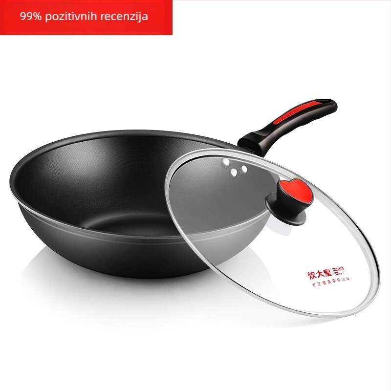 Cooker King wok od aluminijske legure, neprijanjajuća, s staklenim poklopcem, bez dima, pogodan za plin i indukciju