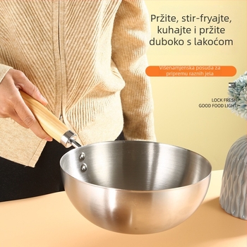 Wok od 304 inox čelika s staklenim poklopom, s jednim dnom, dubina oko 9 cm, težina preko 900 g