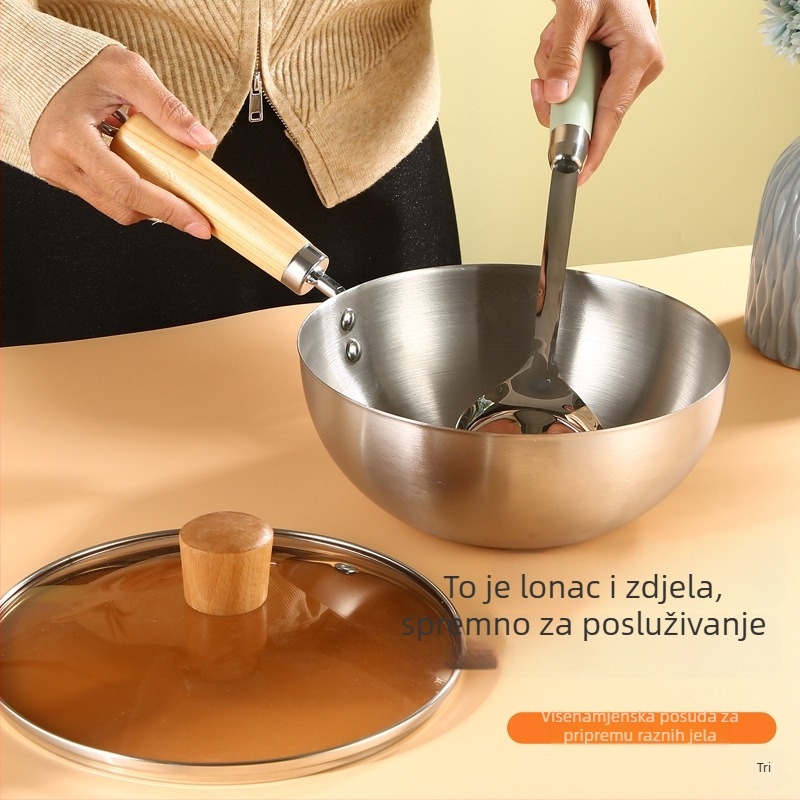 Wok od 304 inox čelika s staklenim poklopom, s jednim dnom, dubina oko 9 cm, težina preko 900 g