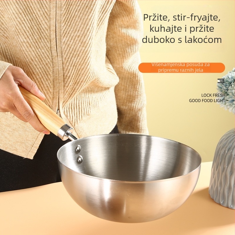 Wok od 304 inox čelika s staklenim poklopom, s jednim dnom, dubina oko 9 cm, težina preko 900 g