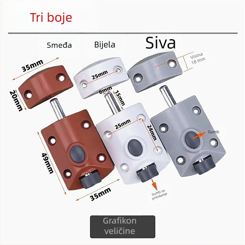 Plastični teški zasun za ormariće i drvena vrata, automatski gumb s oprugom, moderan stil