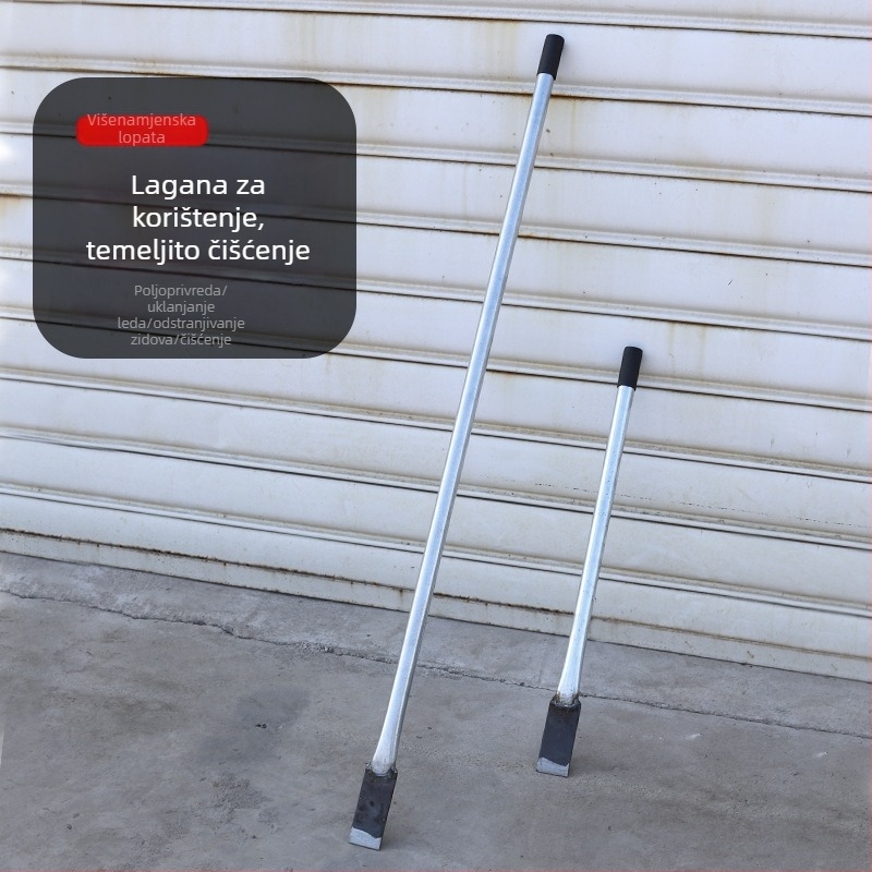 Lopata od mangan čelika, serija 5 cm, dugačak držak od čelične cijevi s drvenom drškom, za dekorativno čišćenje