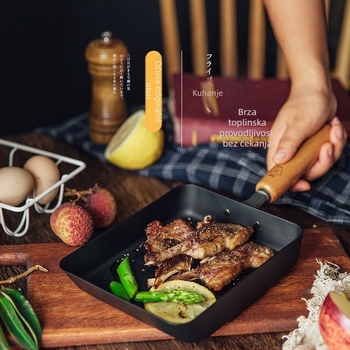 Tamagoyaki tiganj s drškom od drva, Carpenter serija, od kovano željeza bez premaza, ravno dno