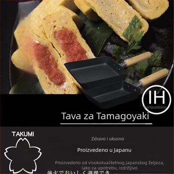 Tamagoyaki tiganj s drškom od drva, Carpenter serija, od kovano željeza bez premaza, ravno dno