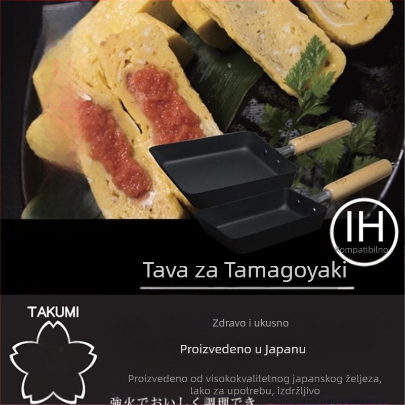 Tamagoyaki tiganj s drškom od drva, Carpenter serija, od kovano željeza bez premaza, ravno dno